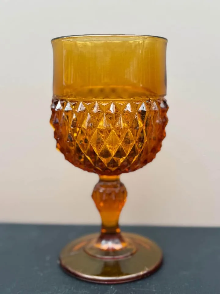 Vintage Amber Indiana Glass Diamond Point Goblet image indicator(5)