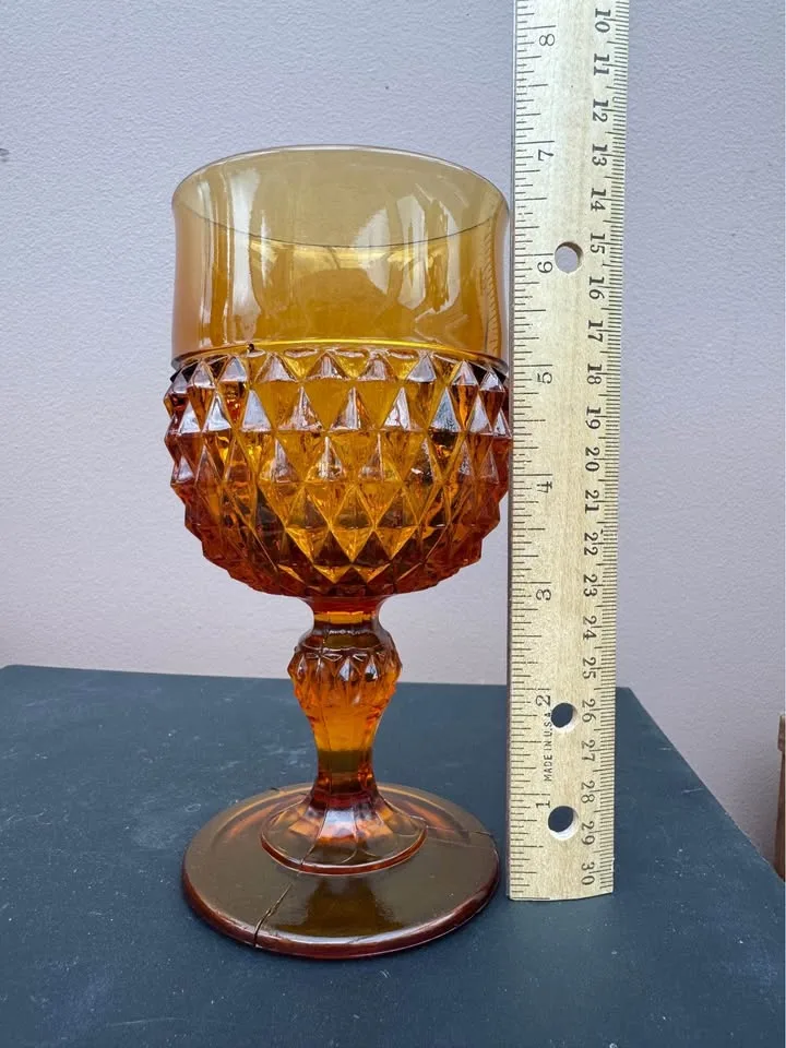Vintage Amber Indiana Glass Diamond Point Goblet image indicator(6)