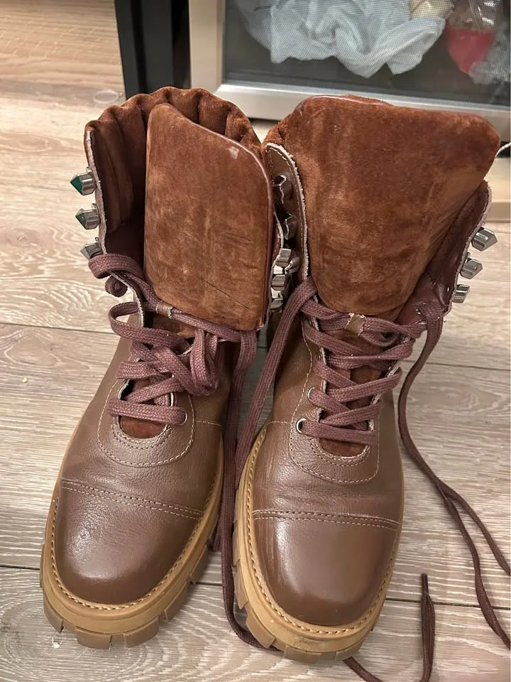 Schutz Button Boots - Brown, Size 8 thumbnail
