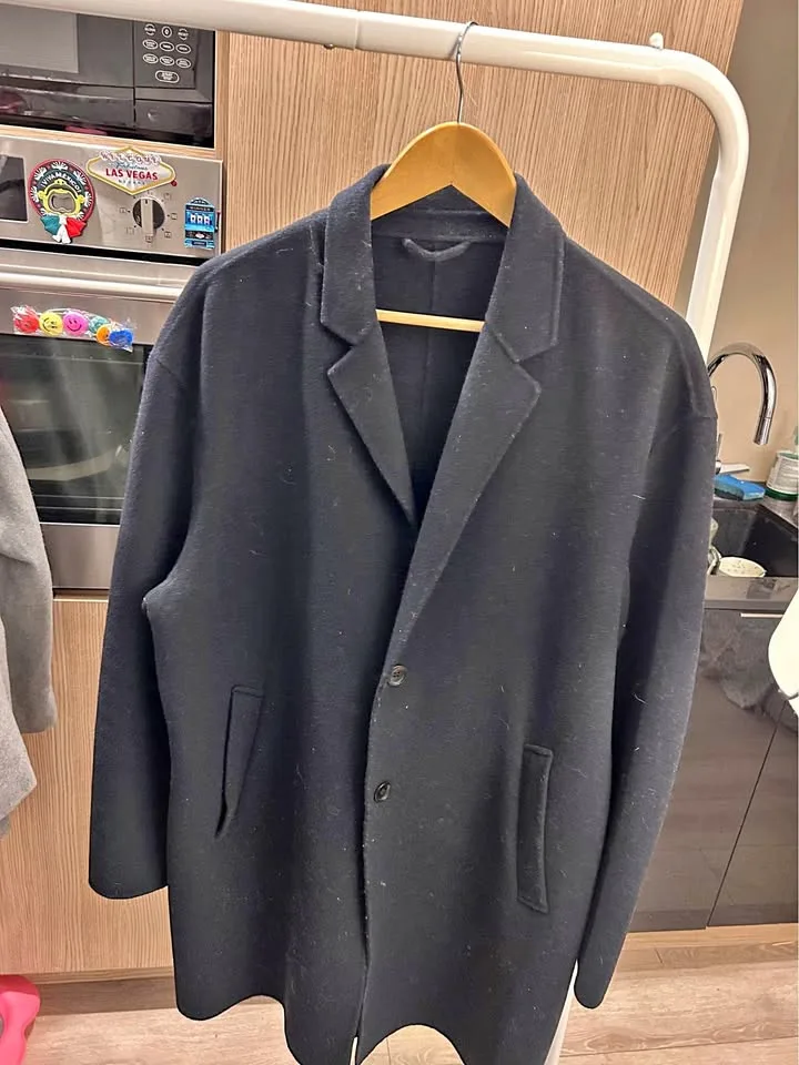 Zara Man Black Wool Blend Overcoat - Size XL thumbnail