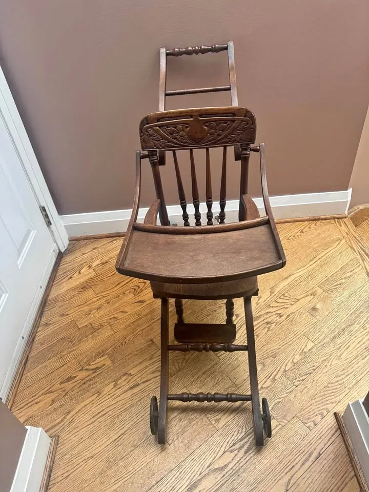 Antique Solid Wood Convertible High Chair / Walker thumbnail