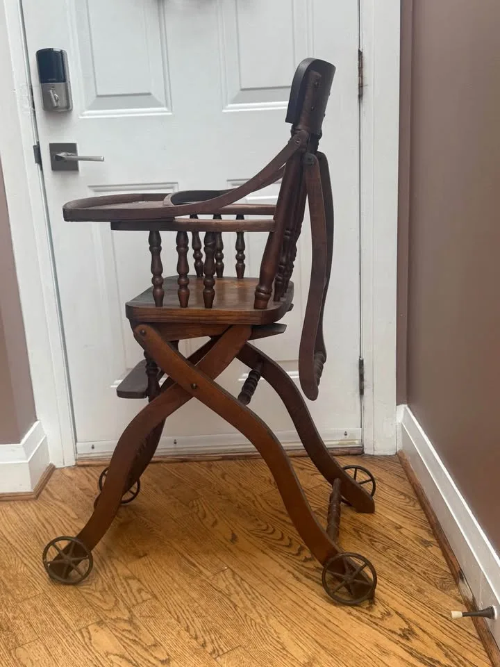 Antique Solid Wood Convertible High Chair / Walker image indicator(2)