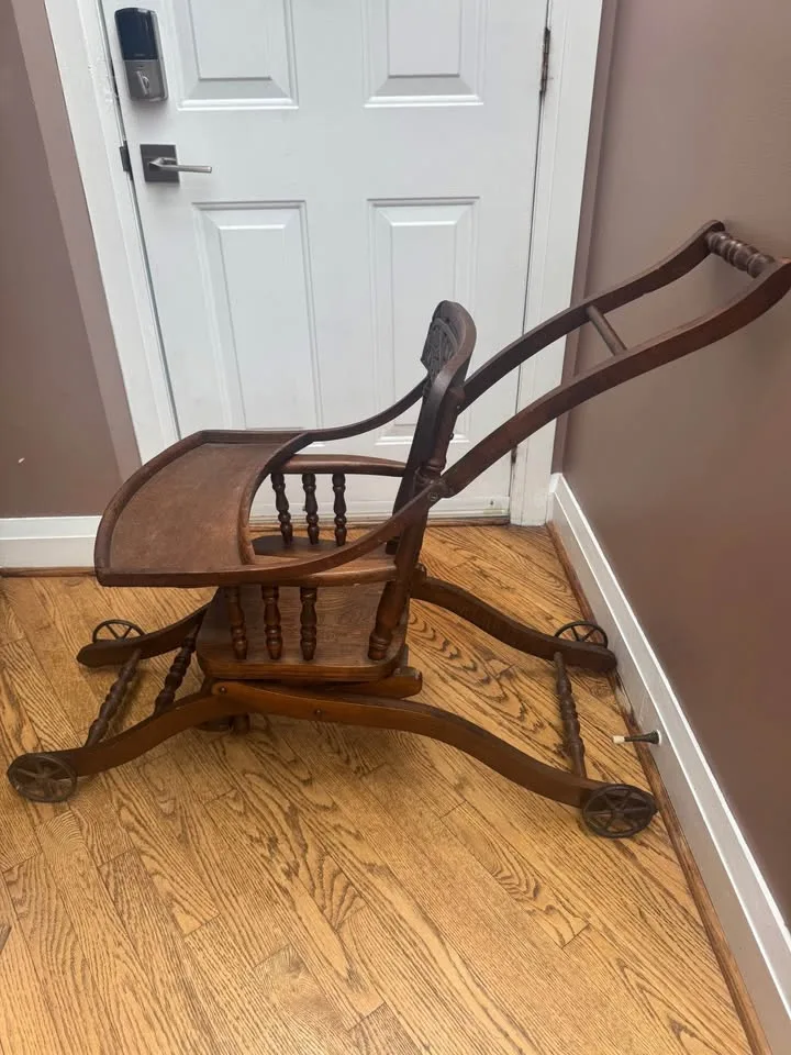 Antique Solid Wood Convertible High Chair / Walker image indicator(3)