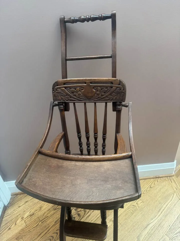 Antique Solid Wood Convertible High Chair / Walker image indicator(4)