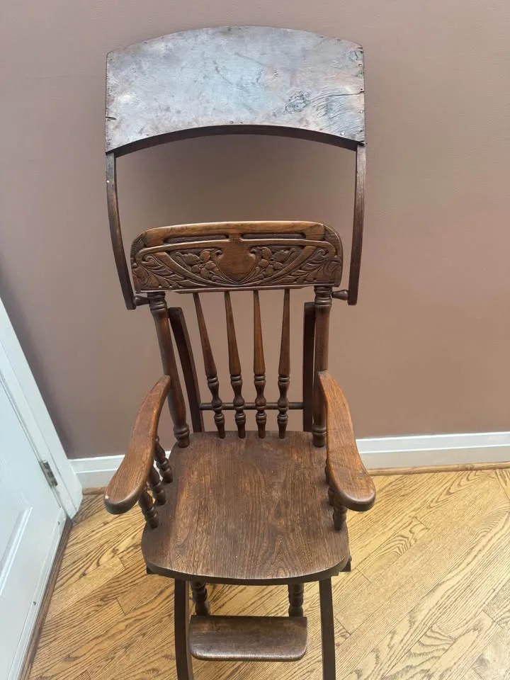 Antique Solid Wood Convertible High Chair / Walker image indicator(8)