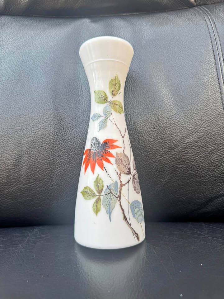 Vintage Appliqued Milk Glass Vase