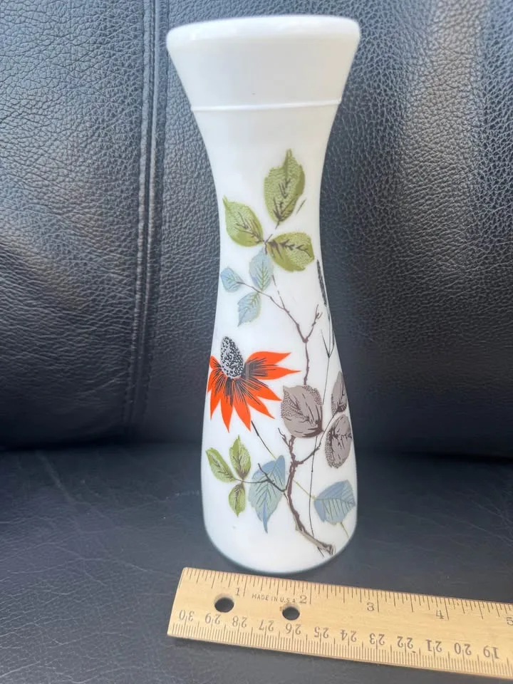 Vintage Appliqued Milk Glass Vase image indicator(2)