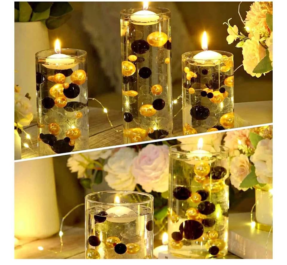 🧡12 Cylinder Vases with Candles & Gold/Black Fillers🧡