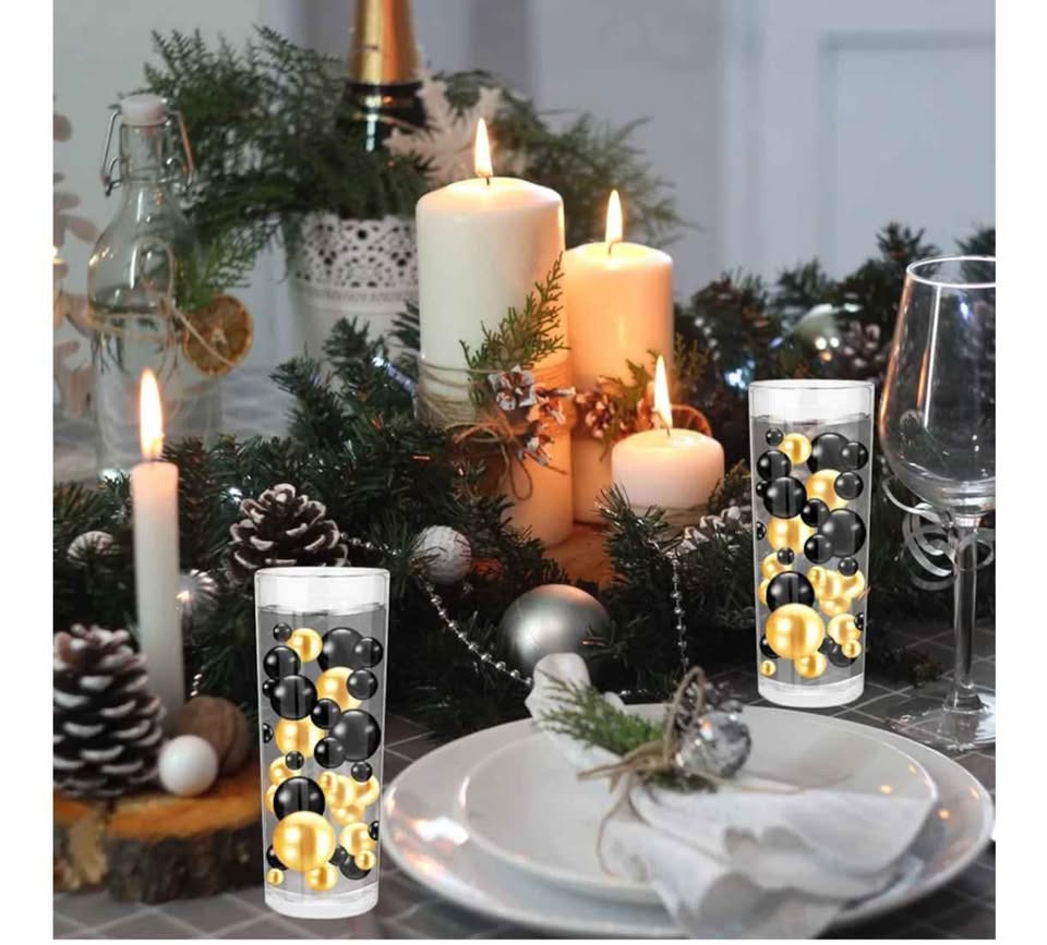🧡12 Cylinder Vases with Candles & Gold/Black Fillers🧡 - photo 3