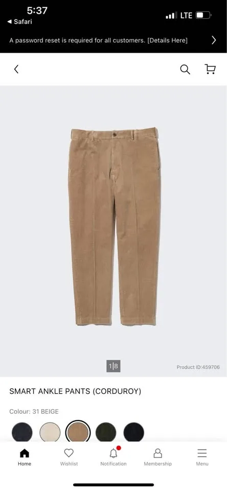 Uniqlo Men’s Smart Ankle Corduroy Pants size XL image indicator(3)