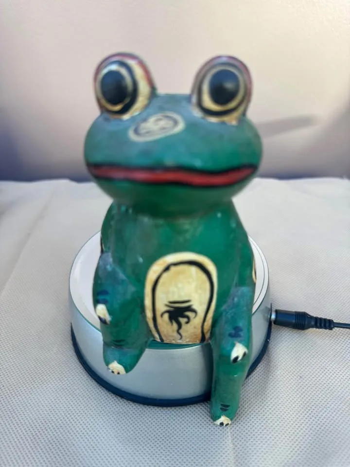 Whimsical Hand Carved and Painted Wooden Frog Figurine image indicator(2)