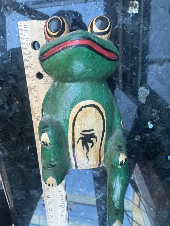 Whimsical Hand Carved and Painted Wooden Frog Figurine image indicator(4)