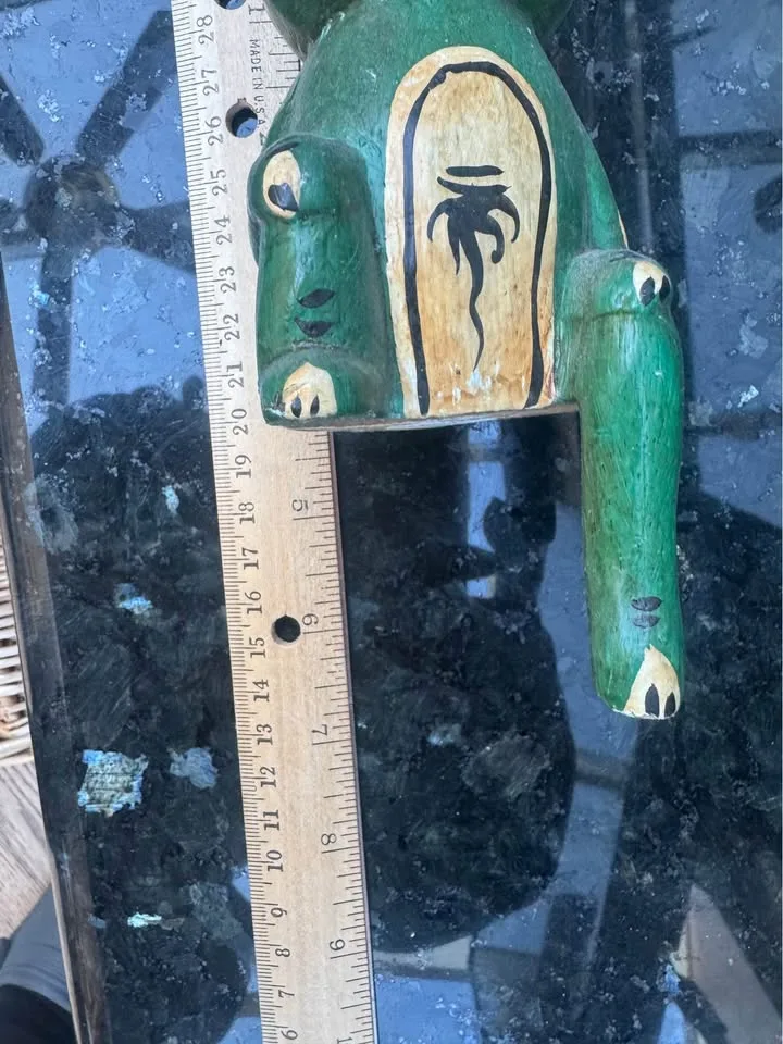 Whimsical Hand Carved and Painted Wooden Frog Figurine image indicator(5)
