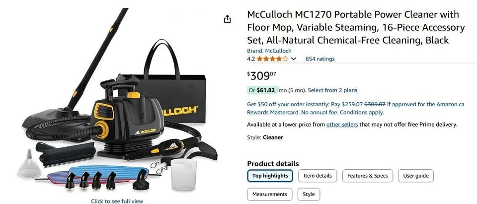 McCulloch MC1270 Portable Power Cleaner