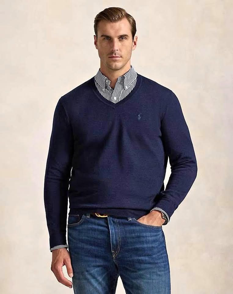 RALPH LAUREN V-NECK SWEATER BLUE