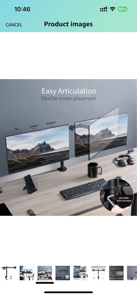 Dual Monitor Desk Mount, Fits 2 LCD LED Screens up to 30" - photo 4