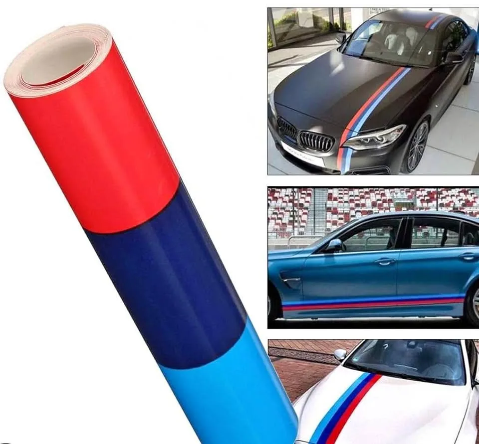 BMW M Color Stripes Decal Sticker Hood Front Rear Bumpers thumbnail