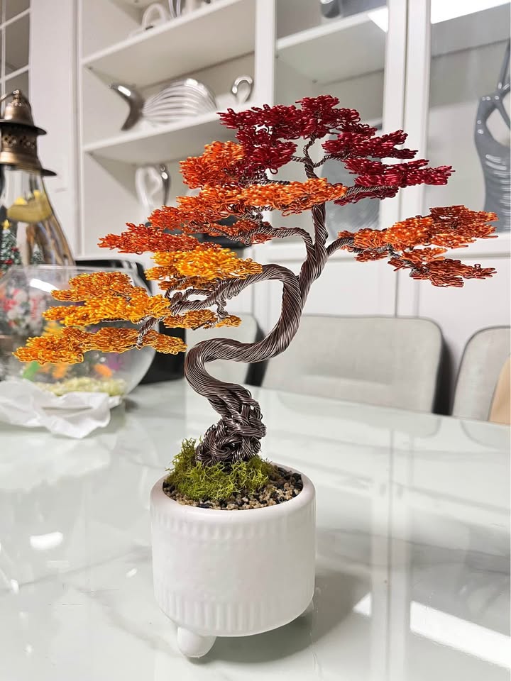🍁 Handmade Autumn Aluminum Bonsai Tree - photo 2