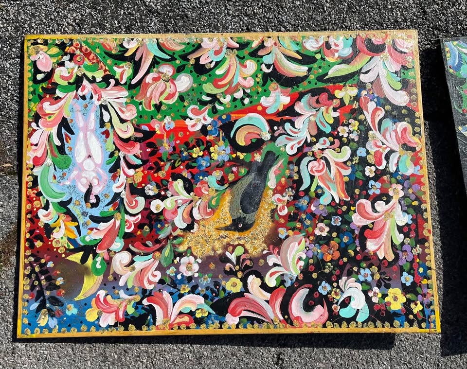 Colorful Folk Art Painting Large 4ft x 3ft - photo 3