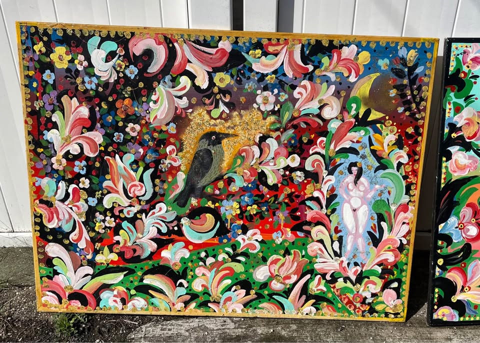 Colorful Folk Art Painting Large 4ft x 3ft - photo 4