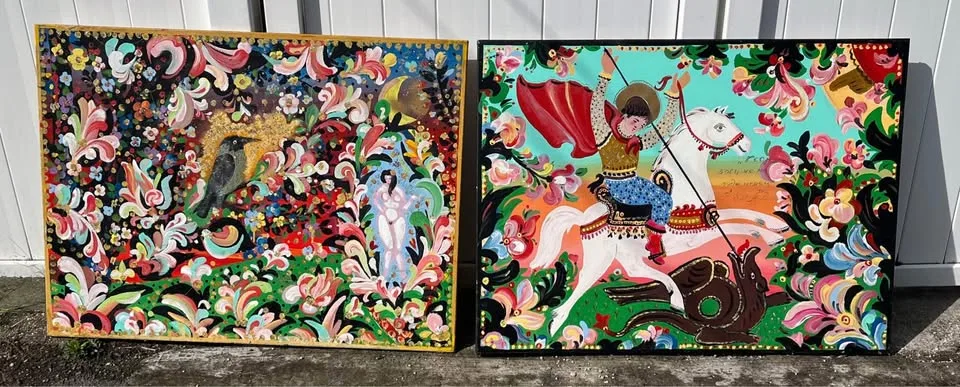 Colorful Folk Art Painting Large 4ft x 3ft image indicator(6)