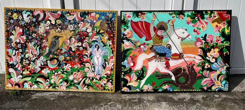 Colorful Folk Art Painting Large 4ft x 3ft image indicator(8)