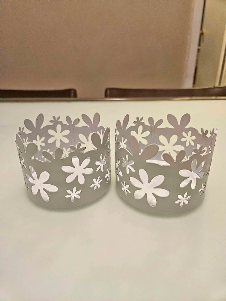 Pair of PartyLite White Floral Candle Holders