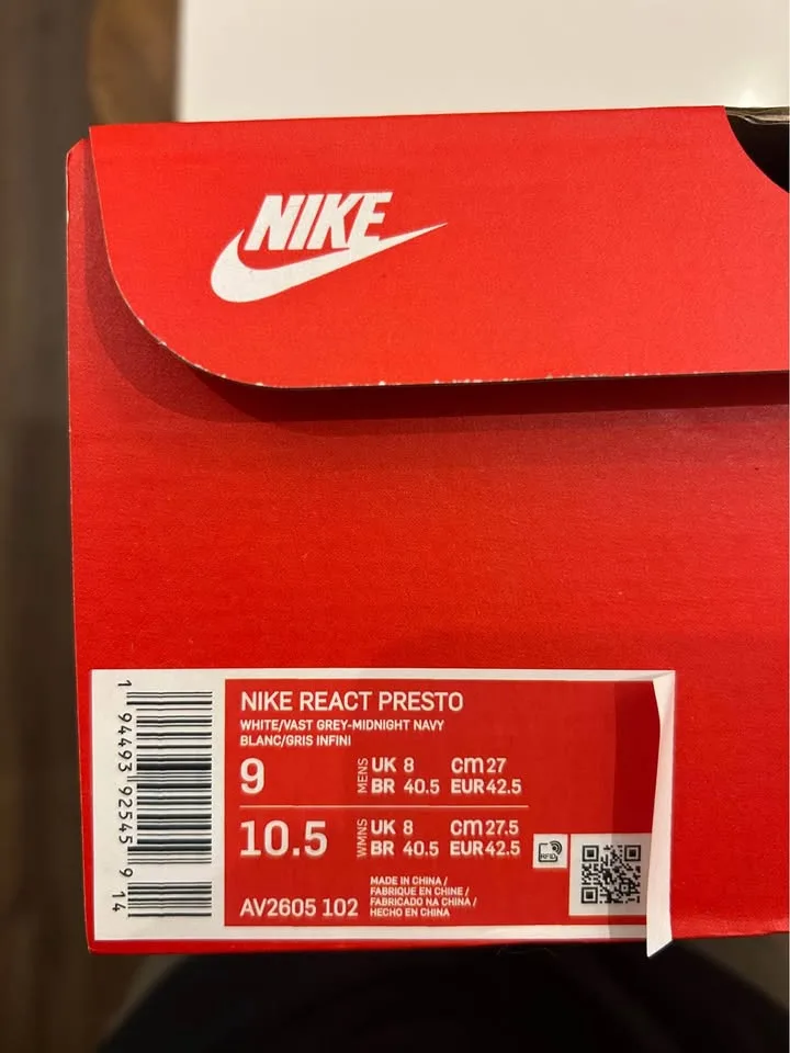 Brand New Nike React Presto “White Vast Grey” Size 9 image indicator(5)