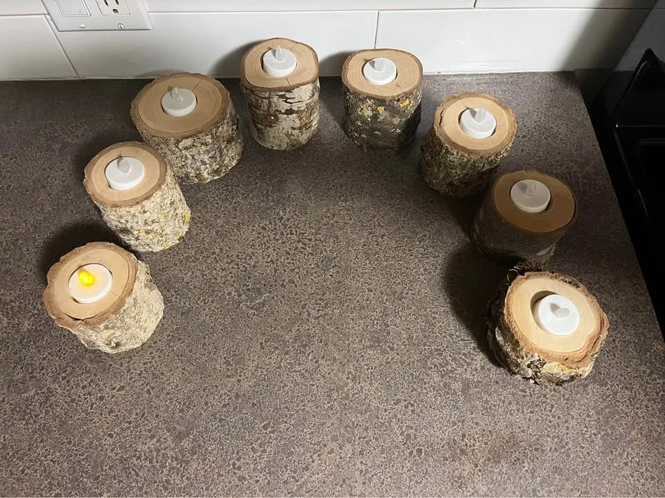 Set of 8 (real) wood tea light candle holders image indicator(2)