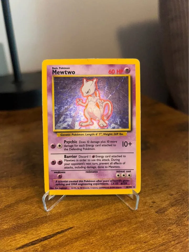 Mewtwo 10/102 Base Set Holo Rare Pokemon Card LP image indicator(3)