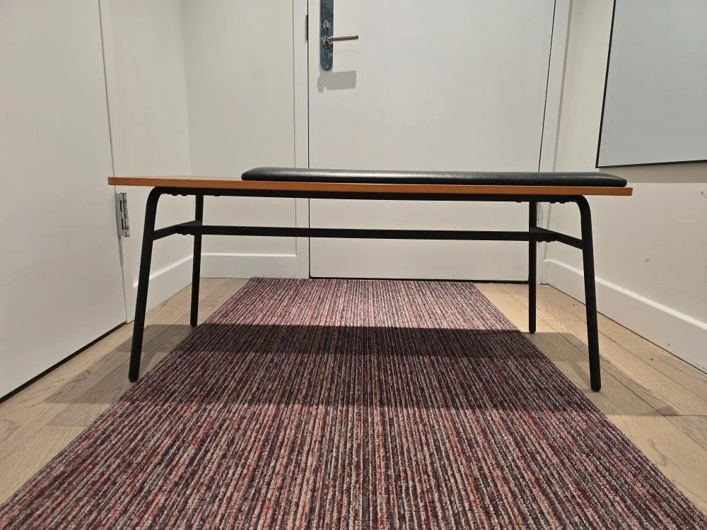 Modern Walnut Wood & Black Cushion Bench image indicator(2)