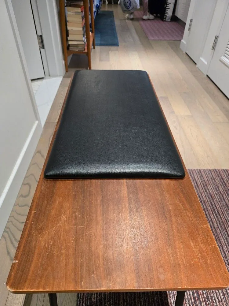 Modern Walnut Wood & Black Cushion Bench image indicator(3)