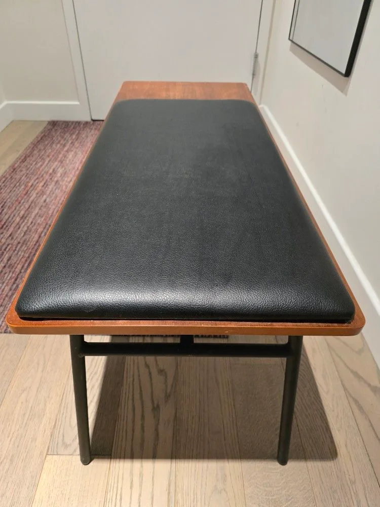 Modern Walnut Wood & Black Cushion Bench image indicator(4)