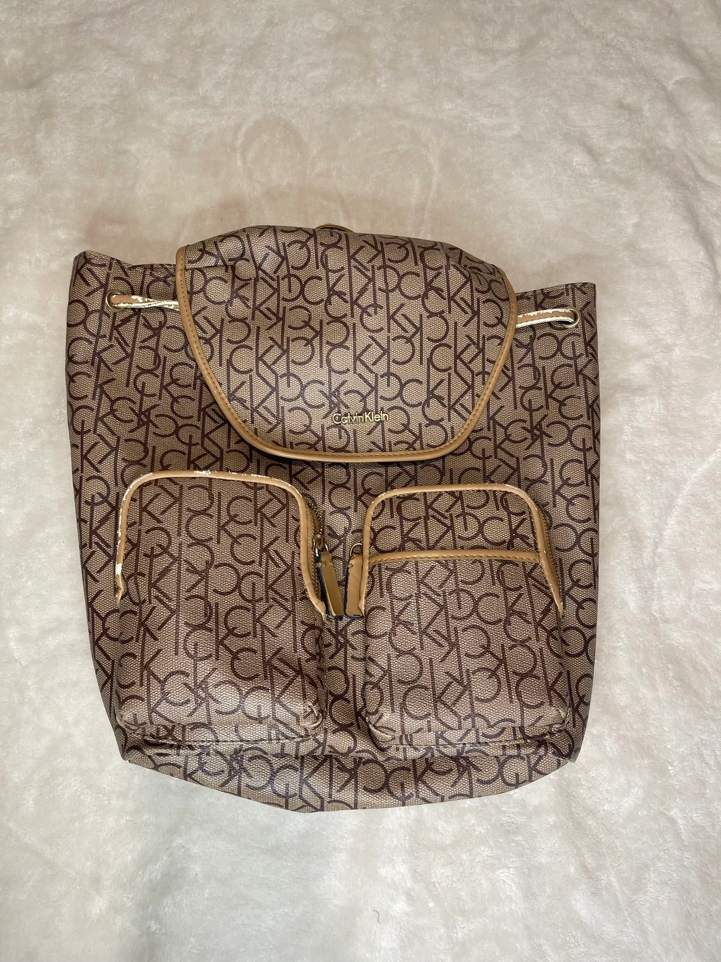 Calvin Klein Tan Monogram Backpack thumbnail