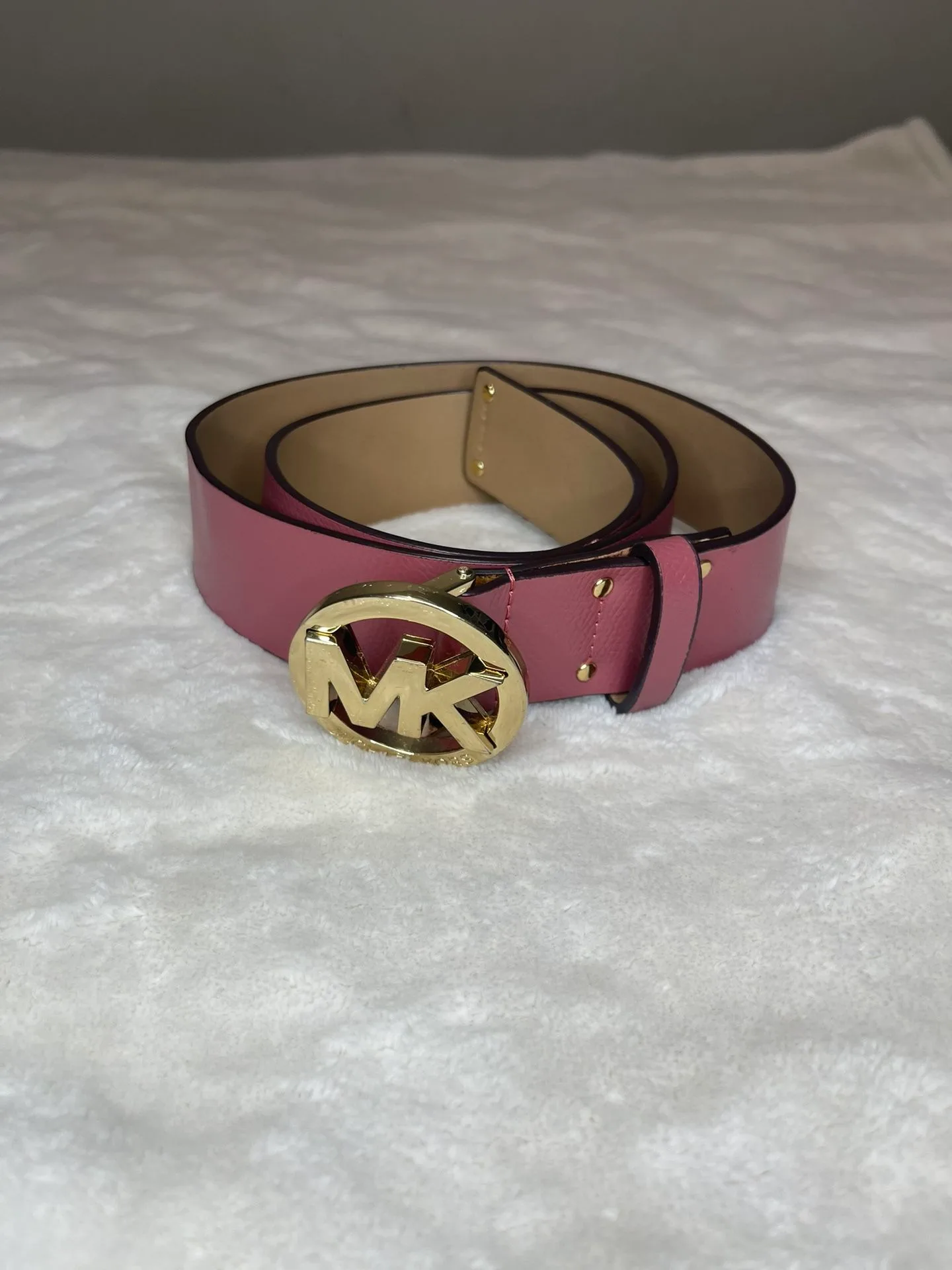 Michael Kors Rose Leather Belt Gold MK Buckle Size Small thumbnail