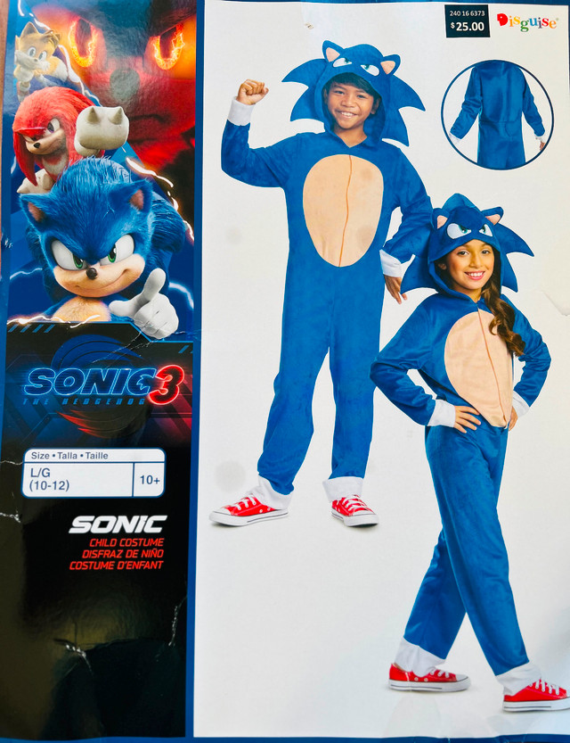 Authentic Sonic Costume with Headpiece, Kids L