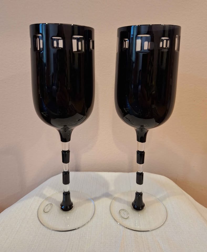 Pair Ajka Crystal Black Onyx Cut Glasses - photo 2