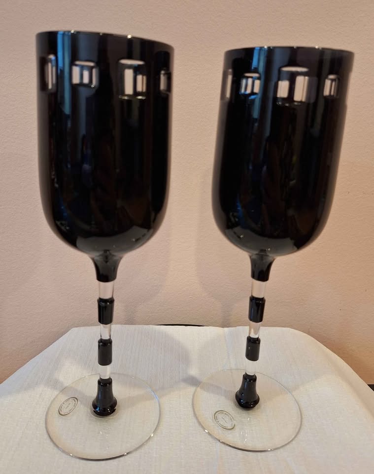 Pair Ajka Crystal Black Onyx Cut Glasses - photo 3