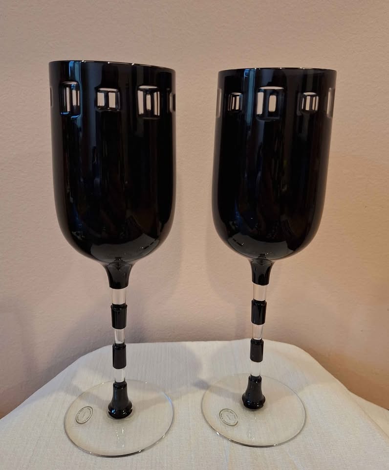 Pair Ajka Crystal Black Onyx Cut Glasses - photo 4
