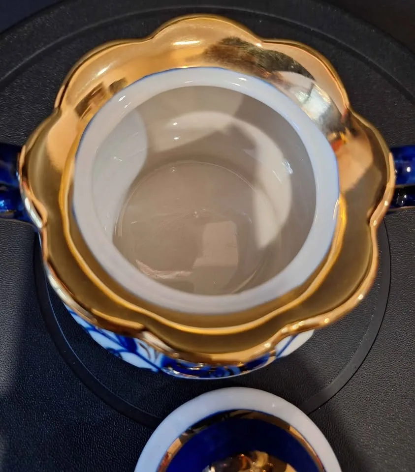 Gzhel Sugar Bowl Hand Painted Gold image indicator(6)