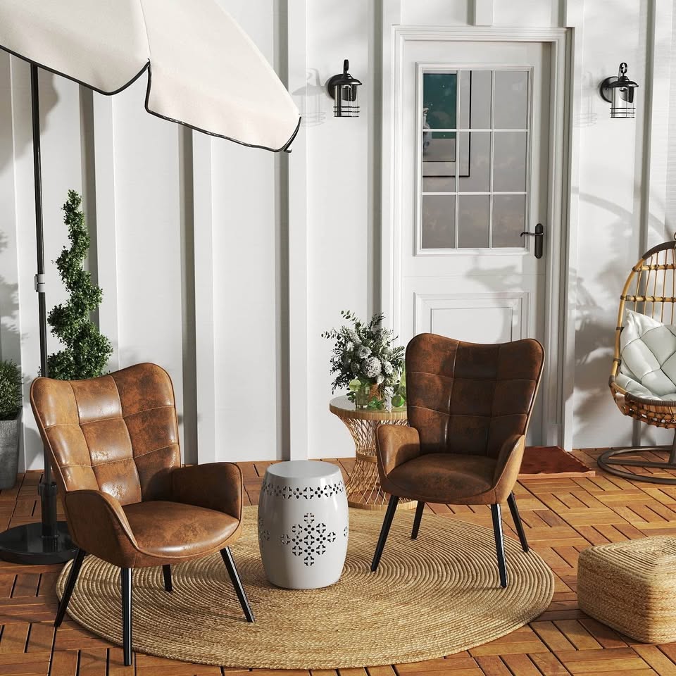 Accent Chair with Wing Back, Brown Faux Suede - photo 2