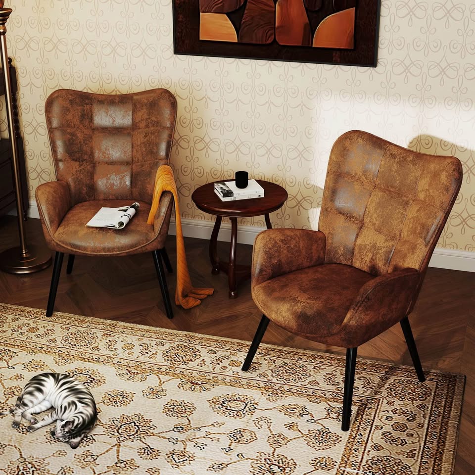 Accent Chair with Wing Back, Brown Faux Suede - photo 3