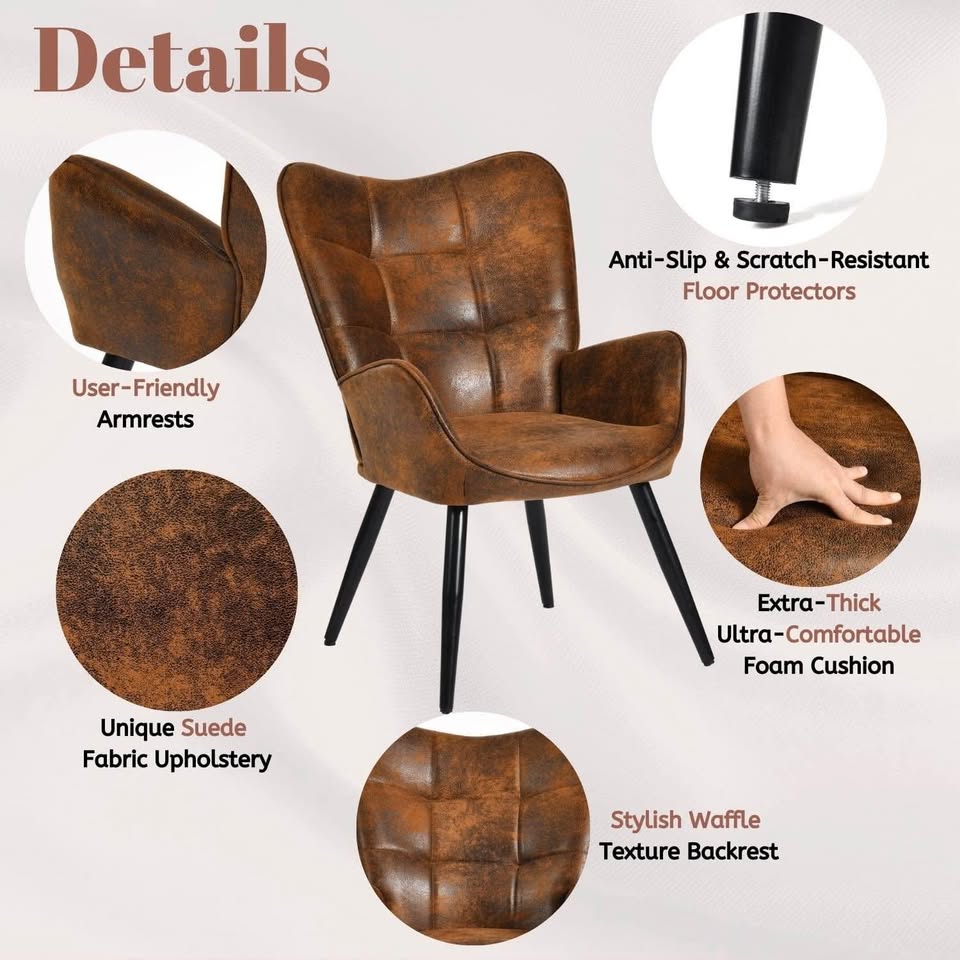 Accent Chair with Wing Back, Brown Faux Suede - photo 4
