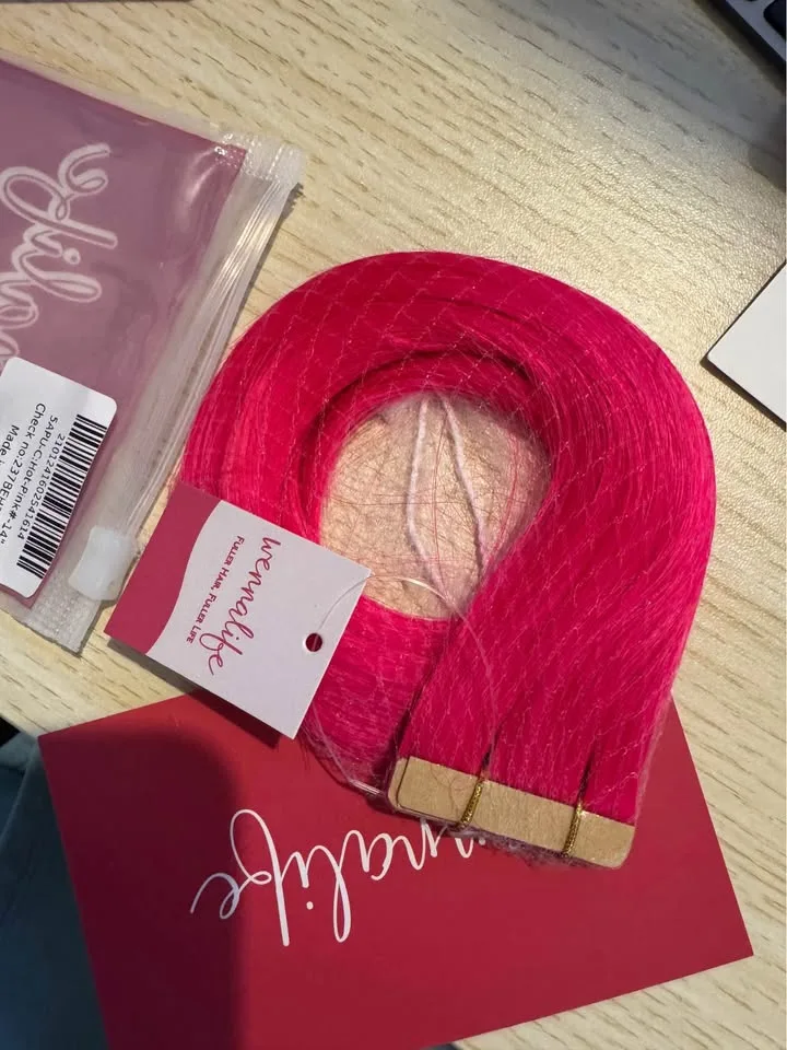 NEW Hot Pink Tape in Hair Extensions Remy Human Hair