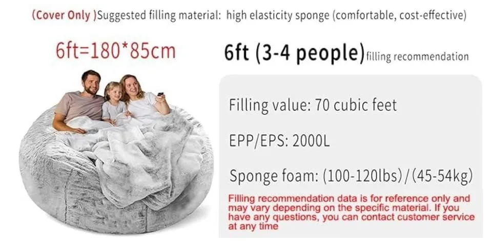 NEW 6 foot Bean Bag Chair Cover - Dark Grey image indicator(4)