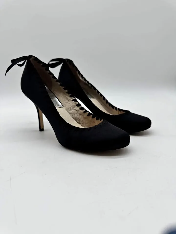 Luxury Black Satin Heels with Bow Detail – Size 6.5 thumbnail