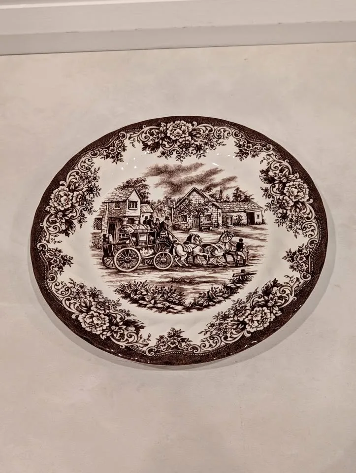 Royal Stafford Coaching Scene Brown and White Plate thumbnail