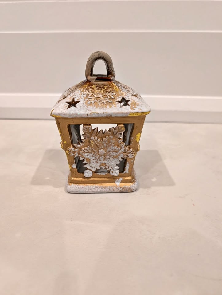 Gold & White Christmas Lantern With Snowflake Cutout