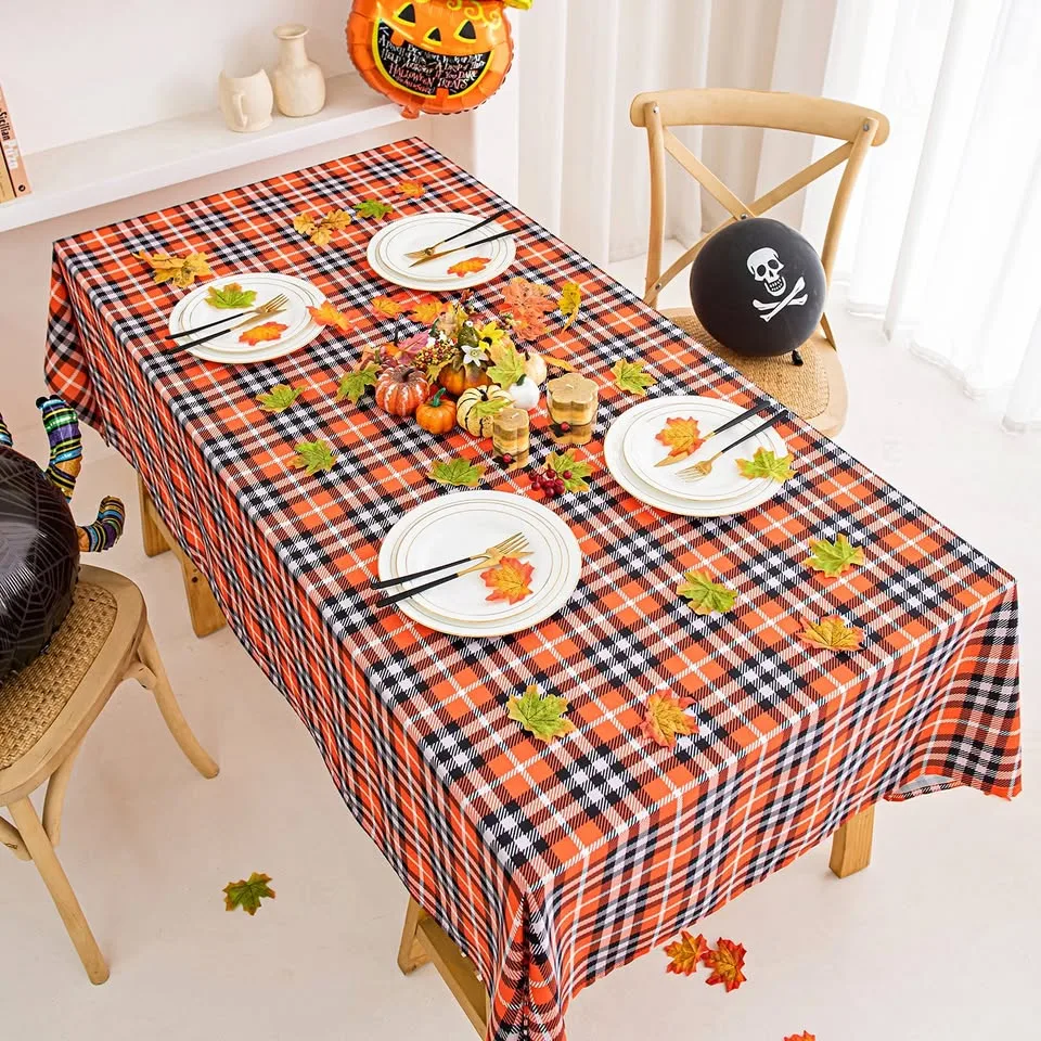 Halloween Orange Tartan Plaid Rectangle Tablecloth