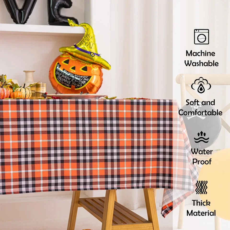Halloween Orange Tartan Plaid Rectangle Tablecloth image indicator(2)